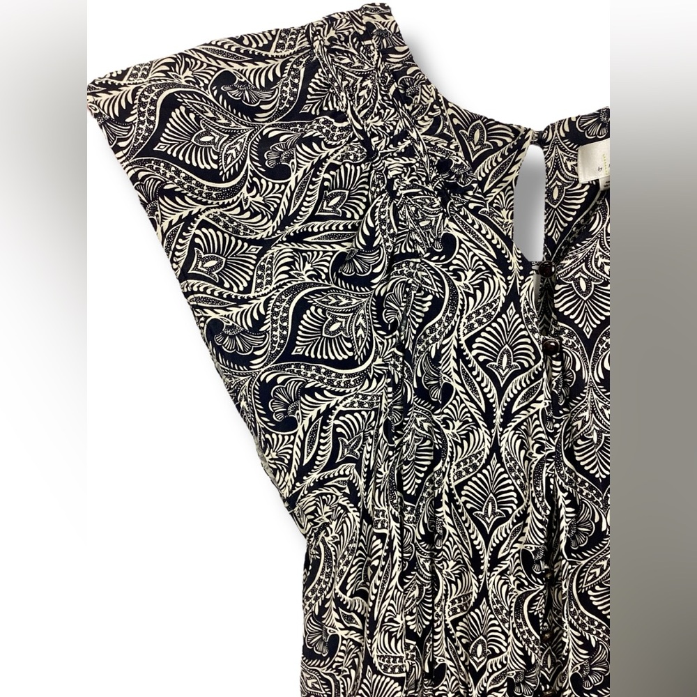 Anthropologie Zadie Black Printed button Jumpsuit Flutter sleeve Pockets - Picture 4 of 12